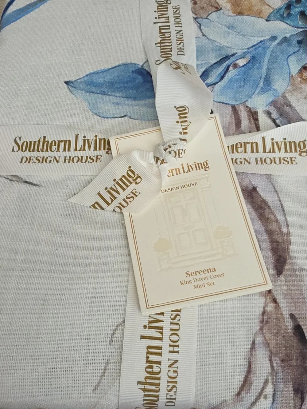 South Living Sereena Blue Botanical Crane Comforter Set Elegant Floral Bedding